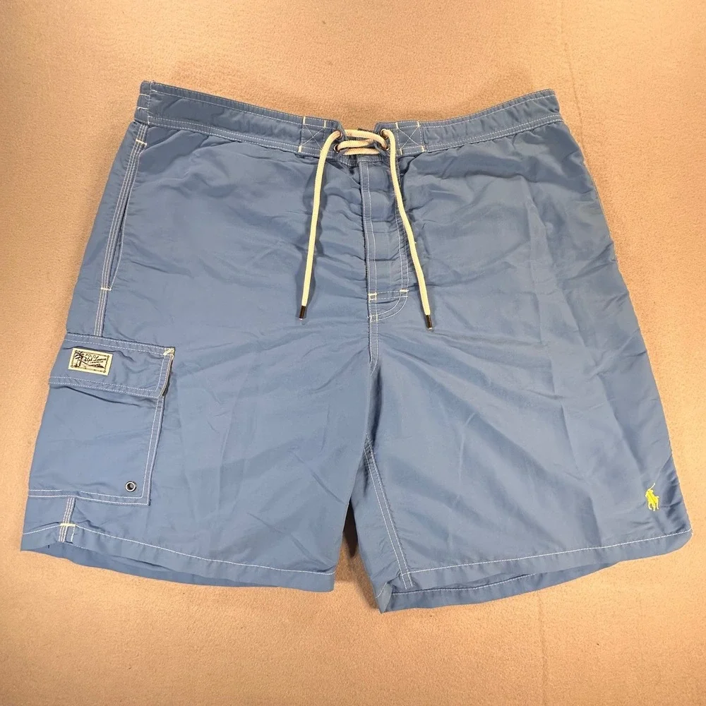 Polo Ralph Lauren Mens XL Swim Trunks Blue Cargo Pocket Board Shorts Pony Logo